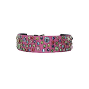 Dog collar - Hot Pink leather with multi coloured Swarovski crystals | 2cm wide - SIZE: 10"