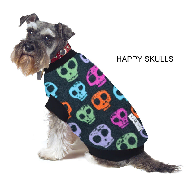 Dog Skivvy - Happy Skulls: polar fleece: made in Australia